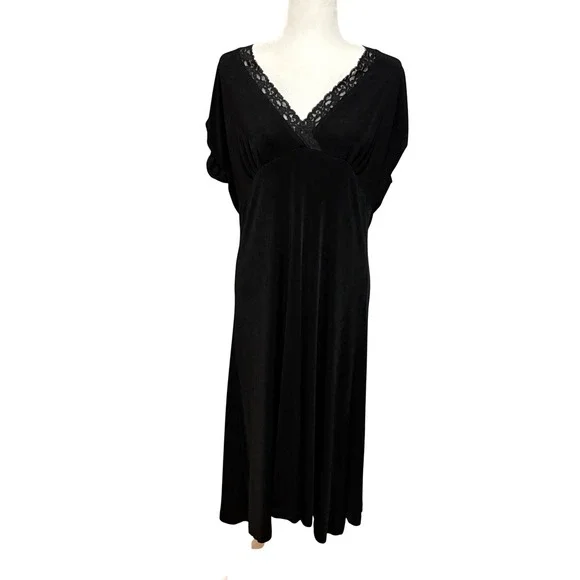 Chico's 3 Travelers Black Dress Lace V-Neck Midi Sz 14/16 Wrinkle Free Packable - Picture 1 of 5